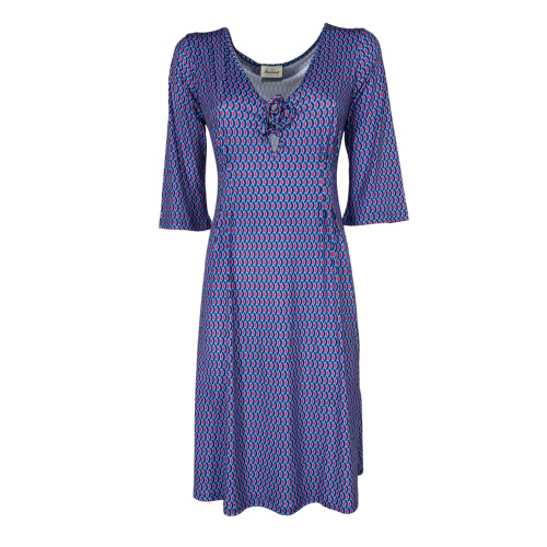 FEELING by JUSTMINE abito svasato azzurro/rosso/blu E2807 6106 KAFTANO CORTO MADE IN ITALY