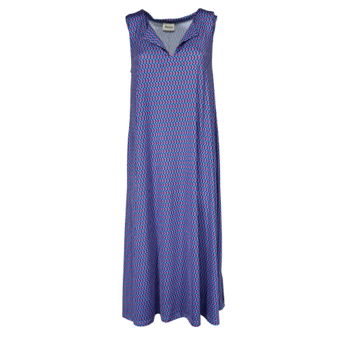FEELING by JUSTMINE abito donna svasato azzurro/rosso/blu E2699 6106 ABITO MIDI MADE IN ITALY