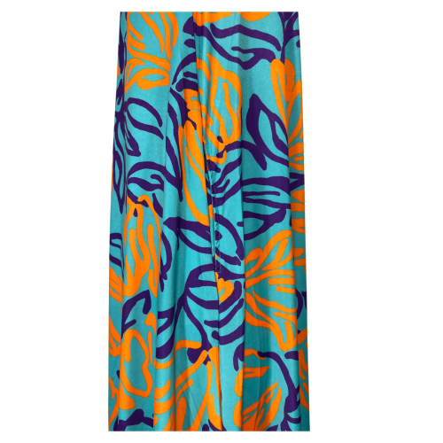 FEELING by JUSTMINE abito svasato acqua/arancio/viola  E2699 6102 ABITO MIDI MADE IN ITALY
