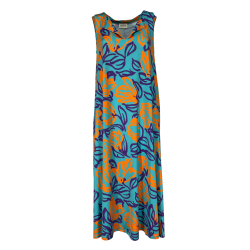 FEELING by JUSTMINE abito svasato acqua/arancio/viola  E2699 6102 ABITO MIDI MADE IN ITALY