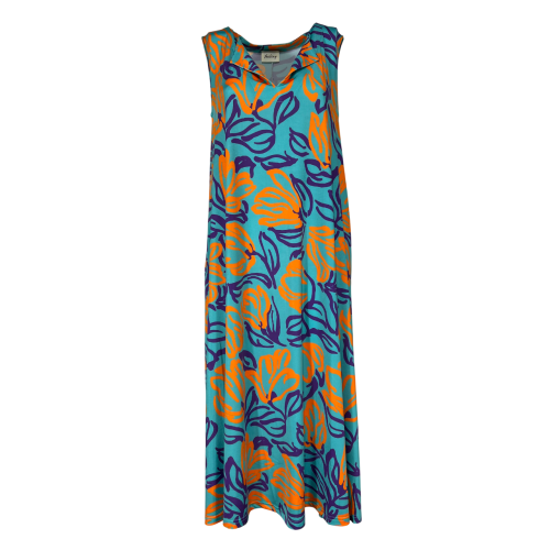 FEELING by JUSTMINE flared dress aqua/orange/purple E2699 6102 MIDI DRESS MADE IN ITALY