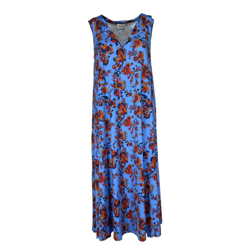 FEELING by JUSTMINE flared dress light blue/multicolor E2699 6100 MIDI DRESS MADE IN ITALY