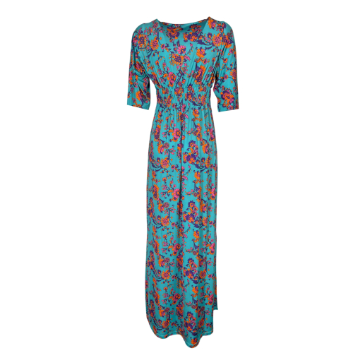 FEELING by JUSTMINE long dress floral pattern aqua/multicolor E2772 6100 MADE IN ITALY