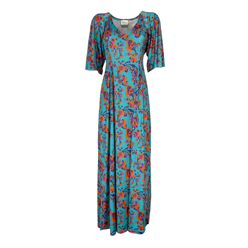FEELING by JUSTMINE long dress floral pattern aqua/multicolor E2772 6100 MADE IN ITALY