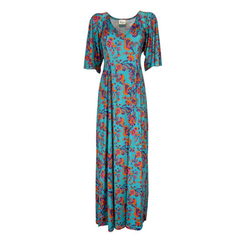 FEELING by JUSTMINE long dress floral pattern aqua/multicolor E2772 6100 MADE IN ITALY