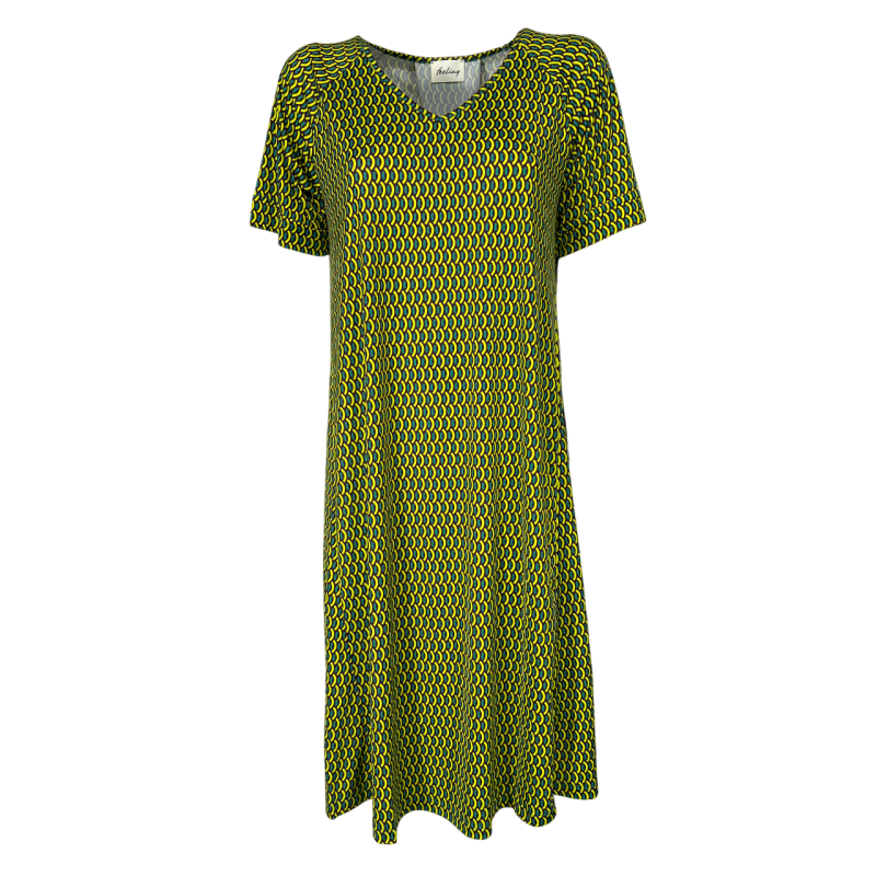 FEELING by JUSTMINE women's flared dress patterned brown/yellow/green E2736 6106 MADE IN ITALY