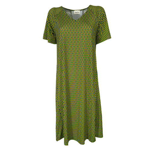 FEELING by JUSTMINE women's flared dress patterned brown/yellow/green E2736 6106 MADE IN ITALY