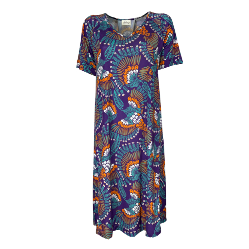 FEELING by JUSTMINE women's flared dress purple/multicolor E2736 6104 MADE IN ITALY