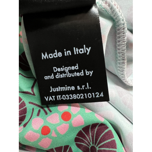 JUSTMINE women's dress green/pink/black cherry pattern E2790 1136 SHORT KAFTAN MADE IN ITALY