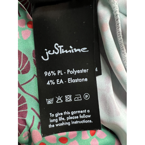 JUSTMINE women's dress green/pink/black cherry pattern E2790 1136 SHORT KAFTAN MADE IN ITALY