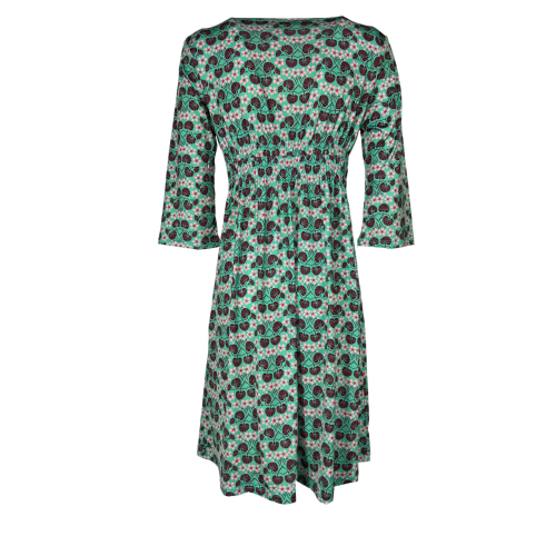 JUSTMINE women's dress green/pink/black cherry pattern E2790 1136 SHORT KAFTAN MADE IN ITALY