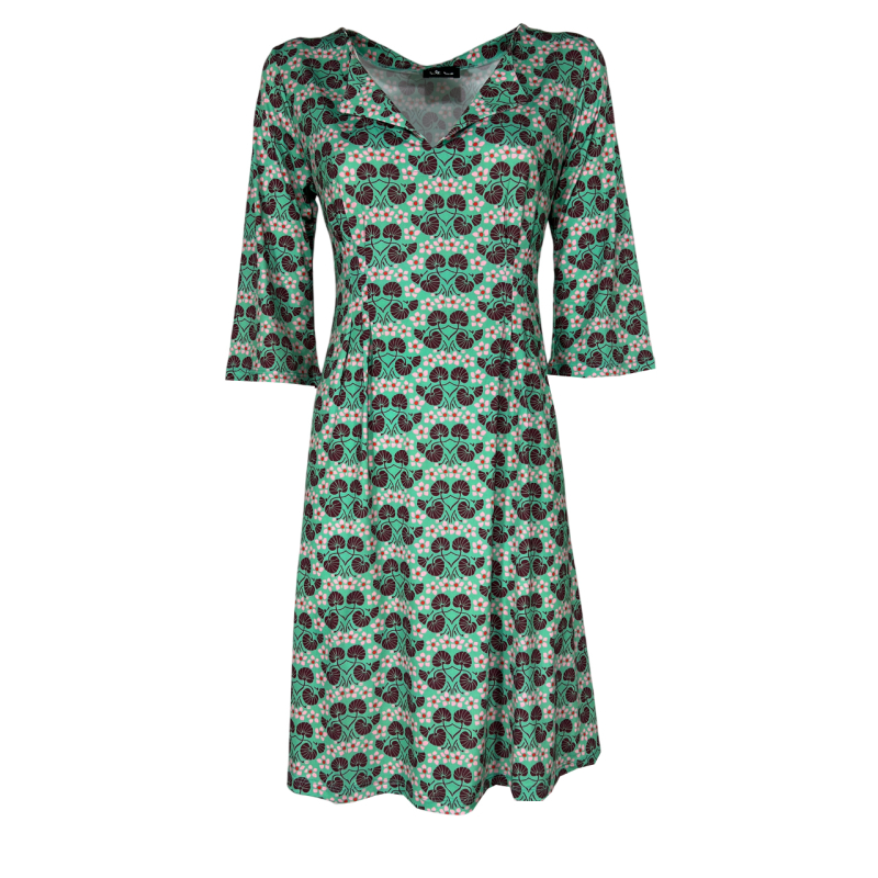 JUSTMINE women's dress green/pink/black cherry pattern E2790 1136 SHORT KAFTAN MADE IN ITALY