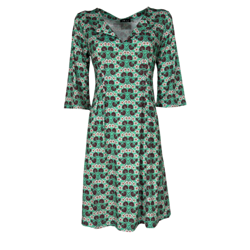 JUSTMINE women's dress green/pink/black cherry pattern E2790 1136 SHORT KAFTAN MADE IN ITALY