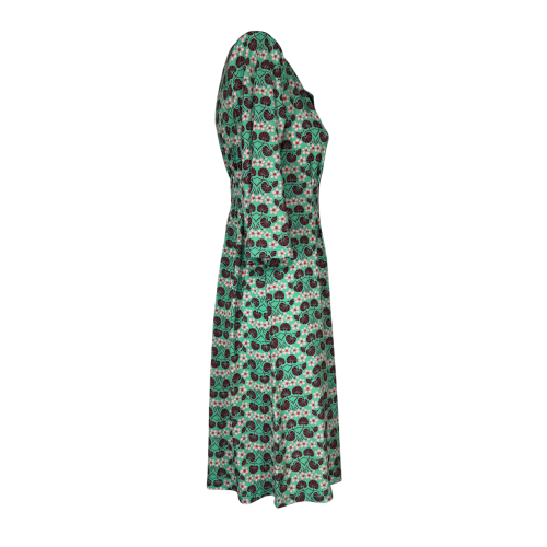 JUSTMINE women's dress green/pink/black cherry pattern E2790 1136 SHORT KAFTAN MADE IN ITALY
