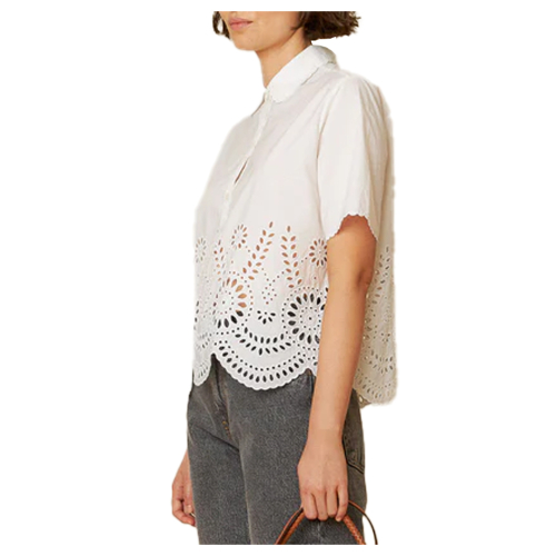 INDI&COLD camicia donna bianca con ricami in tinta MC197S 100% cotone sostenibile