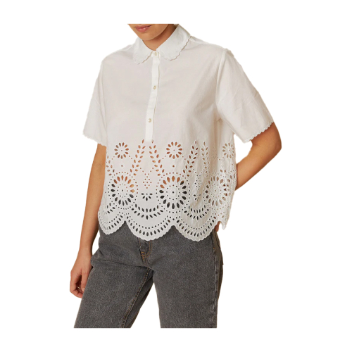 INDI&COLD camicia donna bianca con ricami in tinta MC197S 100% cotone sostenibile