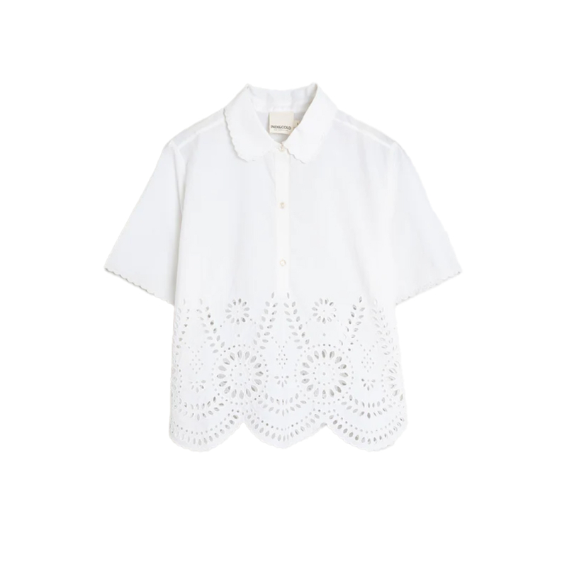 INDI&COLD camicia donna bianca con ricami in tinta MC197S 100% cotone sostenibile