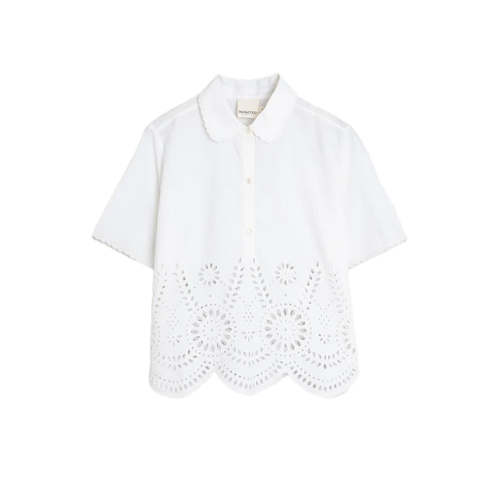 INDI&COLD camicia donna bianca con ricami in tinta MC197S 100% cotone sostenibile