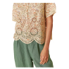 INDI&COLD camicia donna fantasia floreale ecru con ricami in tinta MC197 100% cotone sostenibile
