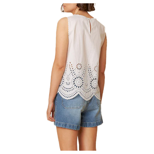 INDI&COLD top donna bianco con ricami in tinta MC196S 100% cotone sostenibile