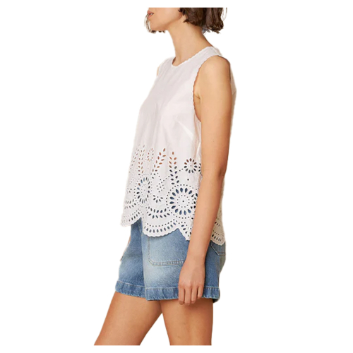 INDI&COLD top donna bianco con ricami in tinta MC196S 100% cotone sostenibile