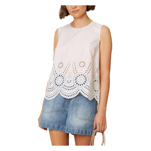 INDI&COLD top donna bianco con ricami in tinta MC196S 100% cotone sostenibile