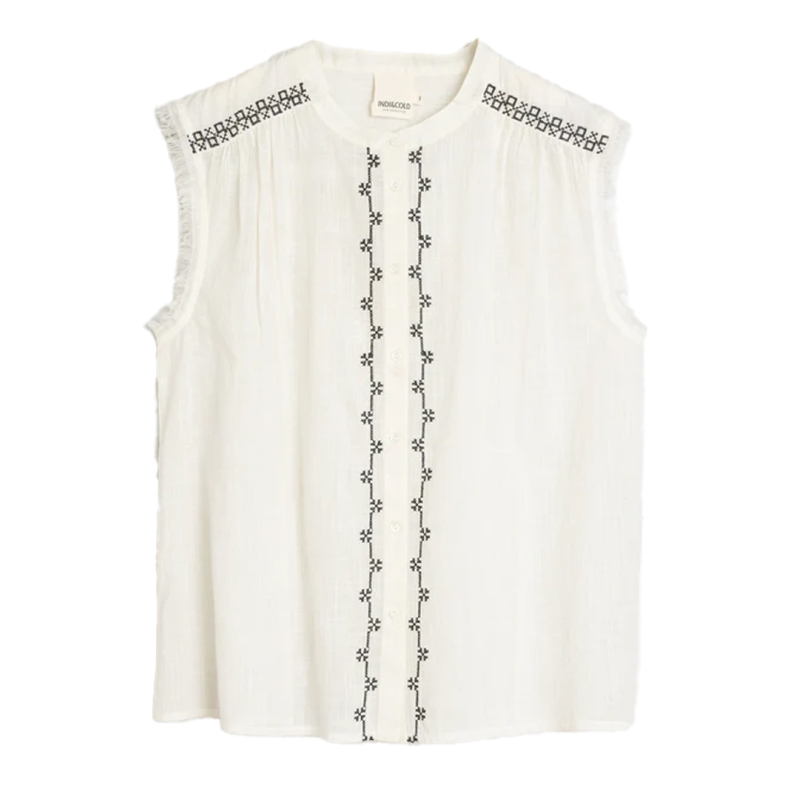 INDI&COLD camicia donna ecru ricami neri BK246.LORE 100% cotone sostenibile