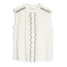 INDI&COLD camicia donna ecru ricami neri BK246.LORE 100% cotone sostenibile