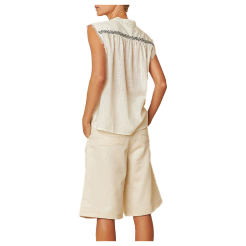 INDI&COLD camicia donna ecru ricami neri BK246.LORE 100% cotone sostenibile