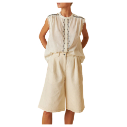 INDI&COLD camicia donna ecru ricami neri BK246.LORE 100% cotone sostenibile