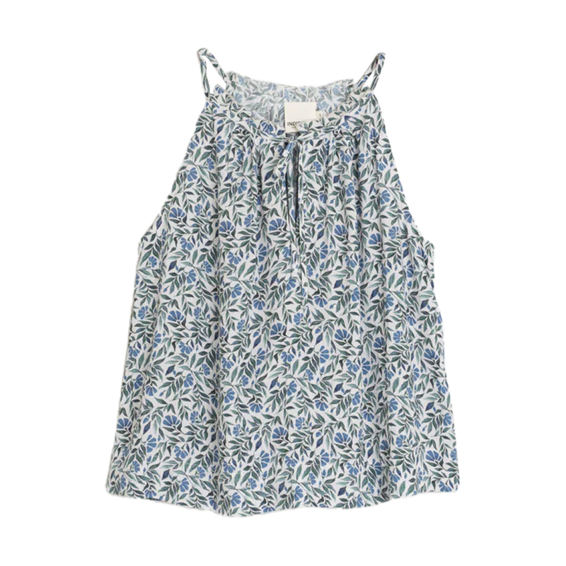 INDI&COLD top donna all’americana fantasia floreale ghiaccio/azzurro AD202 50% viscosa sostenibile 50% viscosa