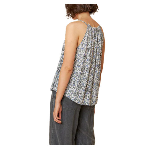INDI&COLD top donna all’americana fantasia floreale ghiaccio/azzurro AD202 50% viscosa sostenibile 50% viscosa