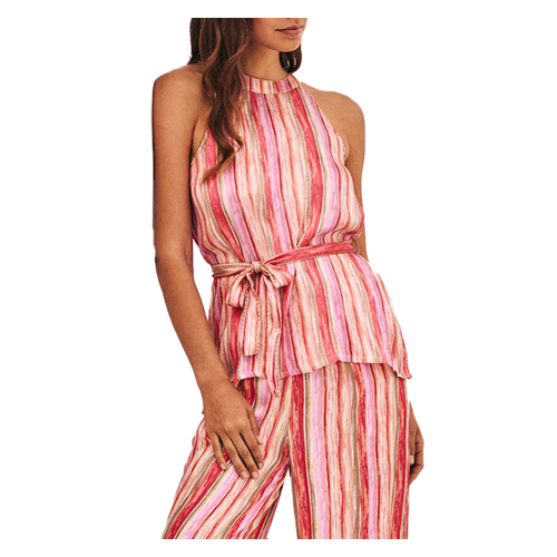 NEKANE top donna scollo americana righe fuxia multicolor UMAN 100% viscosa
