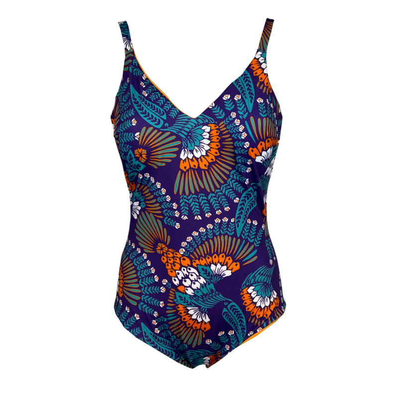 FEELING by JUSTMINE costume intero double-face coppa C 
viola/multicolor A784C 6104 MADE IN ITALY