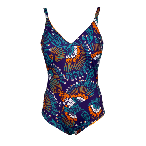 FEELING by JUSTMINE costume intero double-face coppa C 
viola/multicolor A784C 6104 MADE IN ITALY