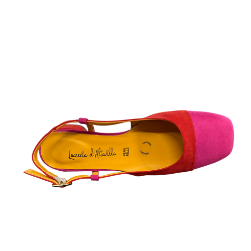 LUCREZIA D’ALTAVILLA slingback donna bicolore rosso/fuxia tessuto effetto camoscio 2029 LIZ MADE IN ITALY