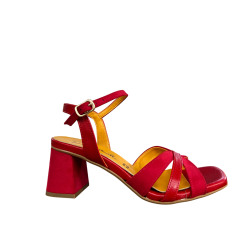 LUCREZIA D’ALTAVILLA sandalo rosso pelle/tessuto effetto camoscio 6221 MADE IN ITALY