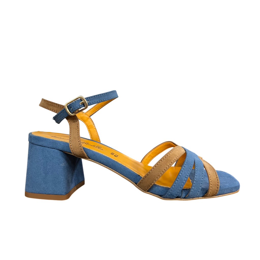 LUCREZIA D’ALTAVILLA sandal suede effect fabric two-tone avio/biscuit 3389 MADE IN ITALY