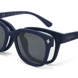 OKKIA clip-on magnetico blu Midnight MagMask Giovanni per trasformare gli occhiali da lettura Giovanni in un occhiale da sole