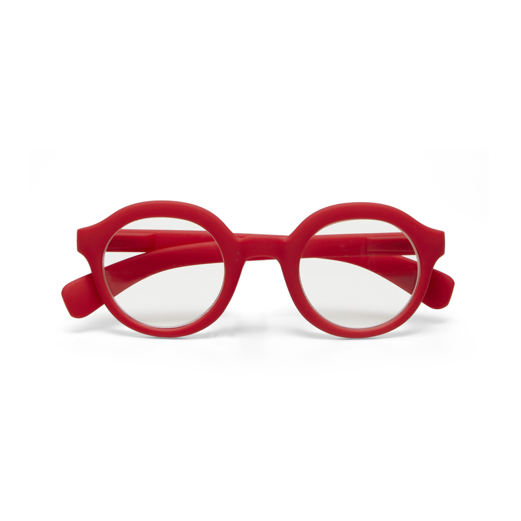 OKKIA Lauro round red reading glasses soft touch frame, equipped with spring arms