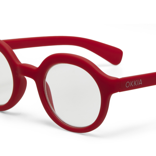 OKKIA Lauro round red reading glasses soft touch frame, equipped with spring arms