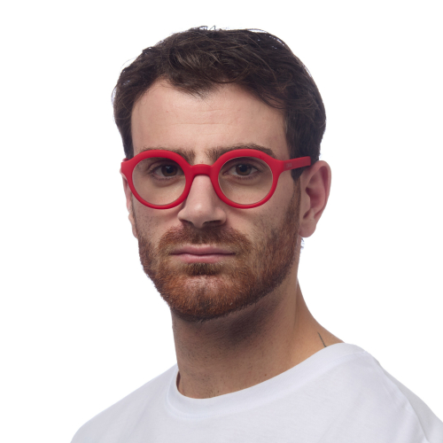 OKKIA Lauro round red reading glasses soft touch frame, equipped with spring arms