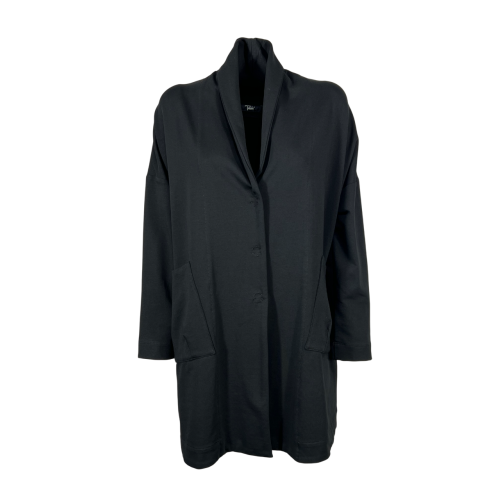 TADASHI spolverino donna felpa garzata nera sciallato P256076 MADE IN ITALY