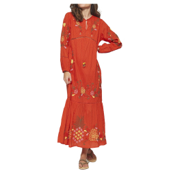 MD’M abito donna arancio scuro con ricami multicolor balza finale 2.75.100.05 100% cotone
