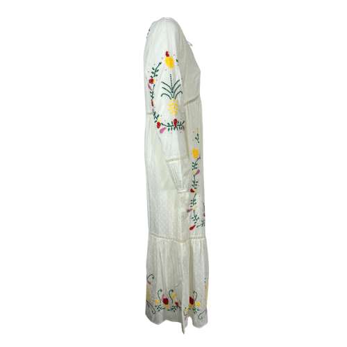 MD’M abito donna avorio con ricami multicolor balza finale 2.75.100.05 100% cotone
