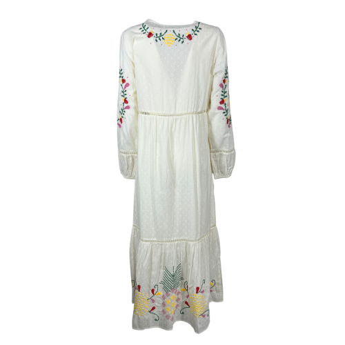 MD’M abito donna avorio con ricami multicolor balza finale 2.75.100.05 100% cotone
