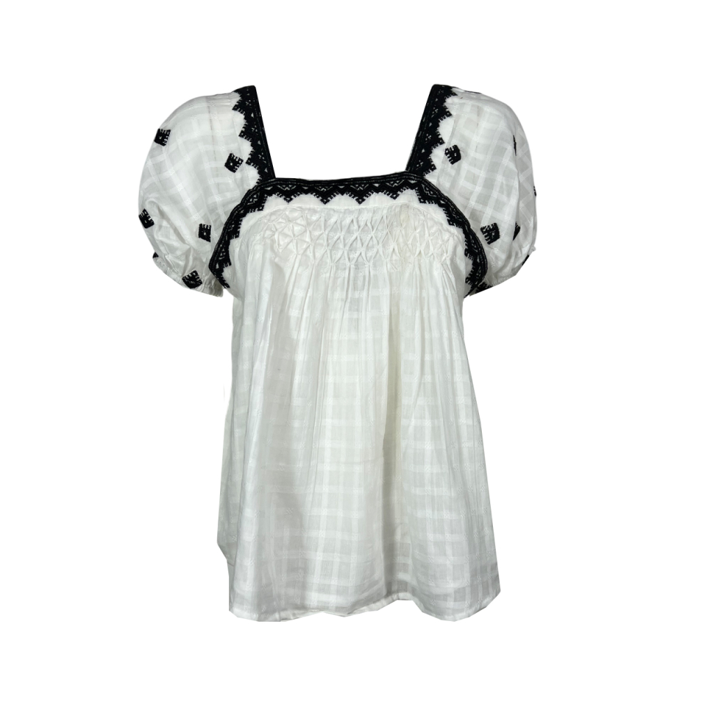 MD’M blusa donna cotone operato bianco svasata 2.61.840.01 100% cotone