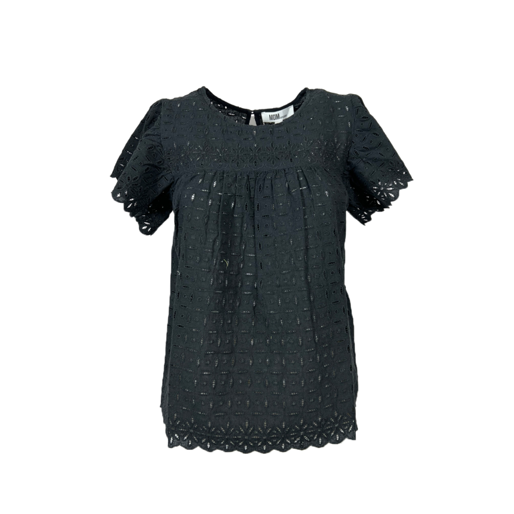 MD’M STUDIO blusa donna sangallo nero 2.61.468.46 90% cotone 10% lino