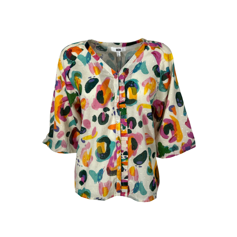 MD’M camicia donna ecru fantasia multicolor 2.61.423.15 100% cotone