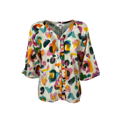 MD’M women’s ecru multicolor patterned shirt 2.61.423.15 100% cotton